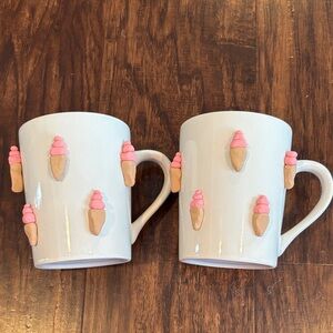 Set of 2 Ice Cream Cone Clay Embellished Mugs